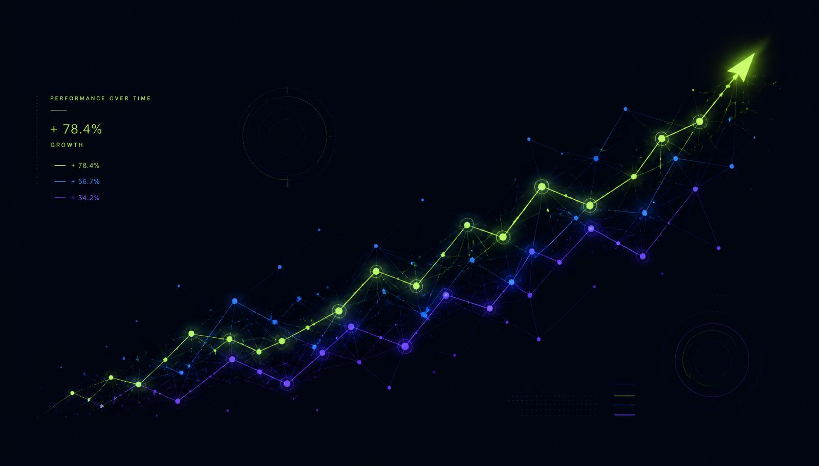 Abstract visualization of a season's performance trend rising over time